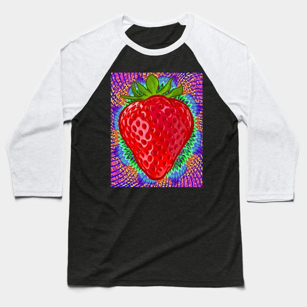 Psychedelic Strawberry Baseball T-Shirt by doubletony